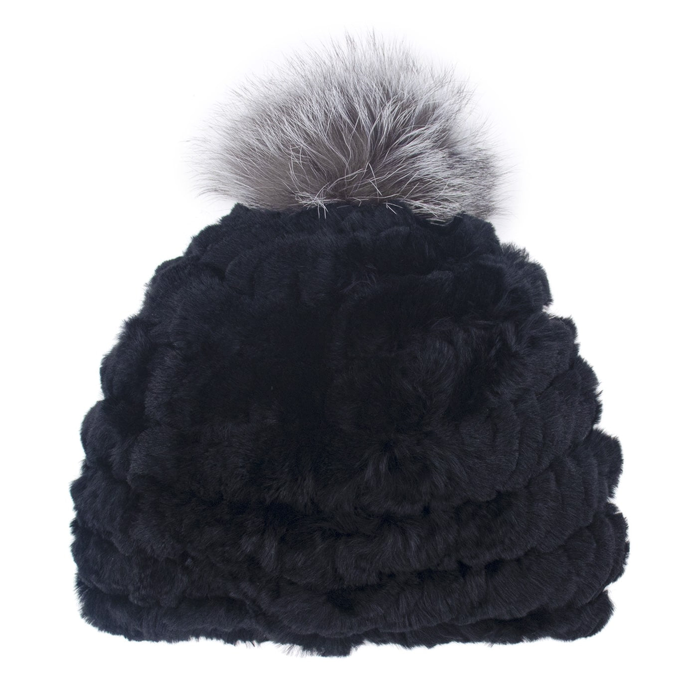 Rex Rabbit Fur Knit Hat with Fox Pom