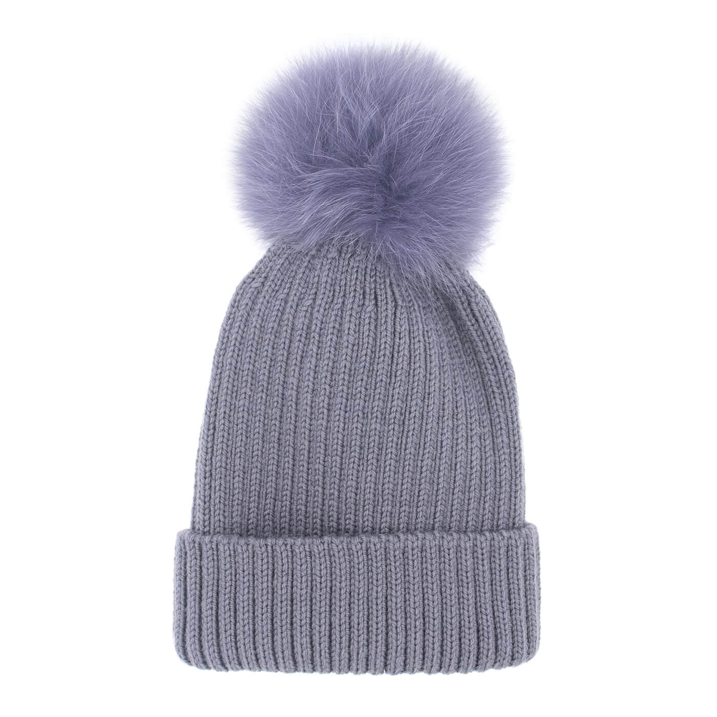 Knit Hat with Detachable Fox Fur Pom