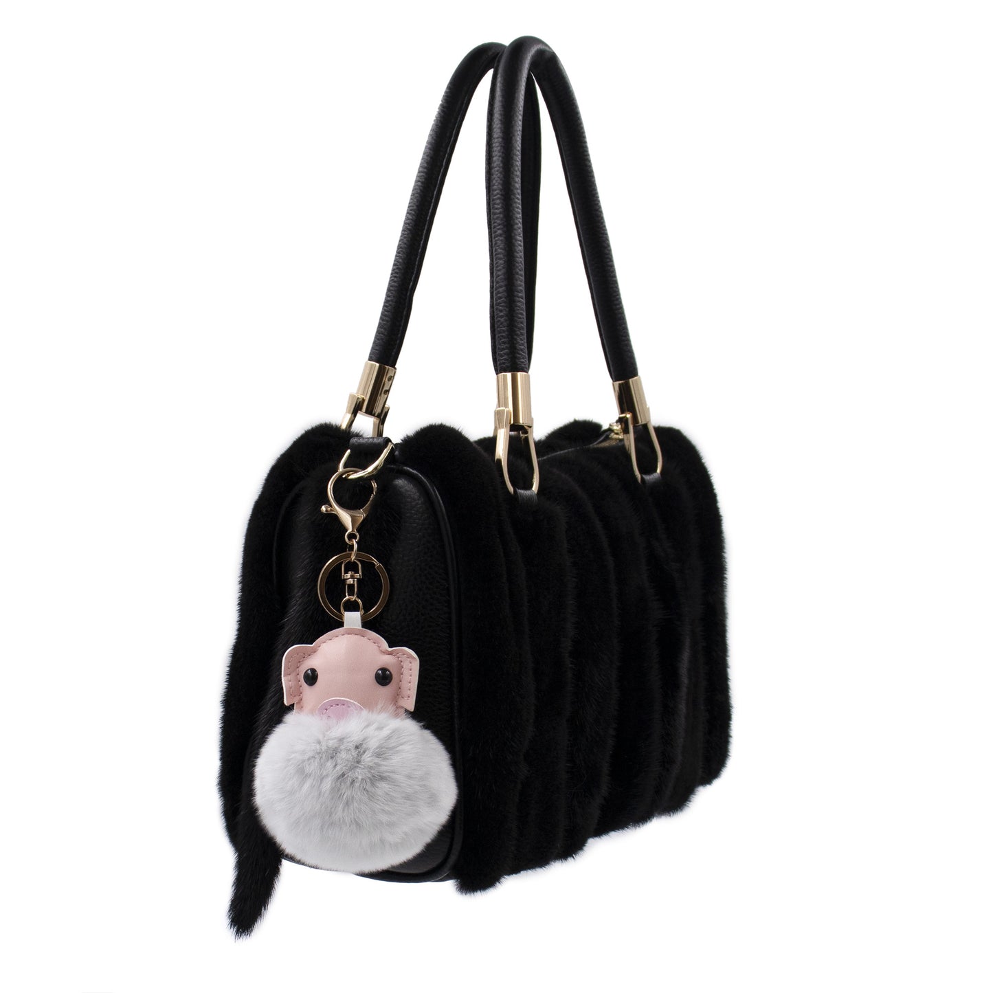 Rex Rabbit Fur Pig Keychain