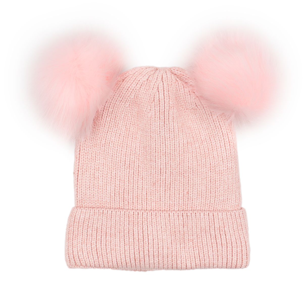 Kids Knit Hat with Faux Fur Poms