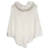 Knit Ruana with Center Braid and Faux Fur Trim