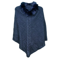 Knit Ruana with Center Braid and Faux Fur Trim