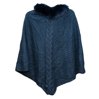 Knit Ruana with Center Braid and Faux Fur Trim