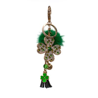 Shamrock Keychain with Mink Pom