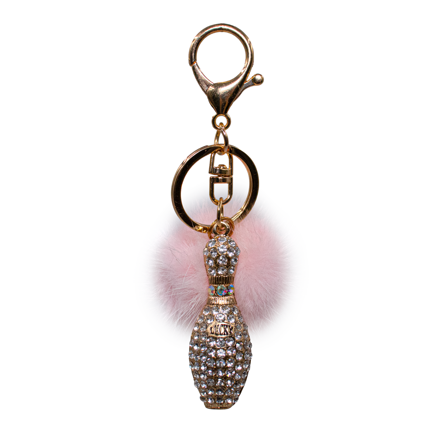 Mink Fur Bling Bowling Pin Keychain