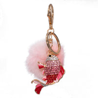 Mink Fur Bling Pink Fish Keychain