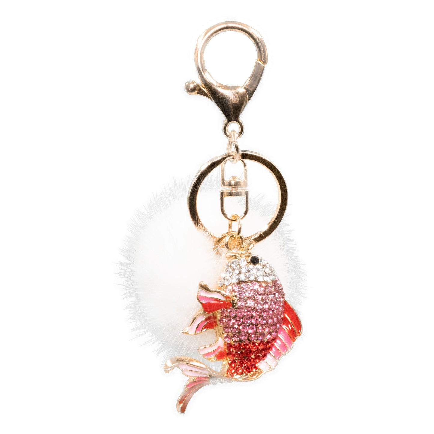 Mink Fur Bling Pink Fish Keychain