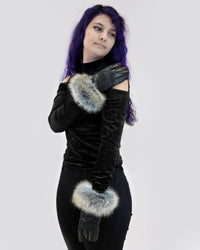 Leather Gloves with Faux Fox Cuff Black/Coyote