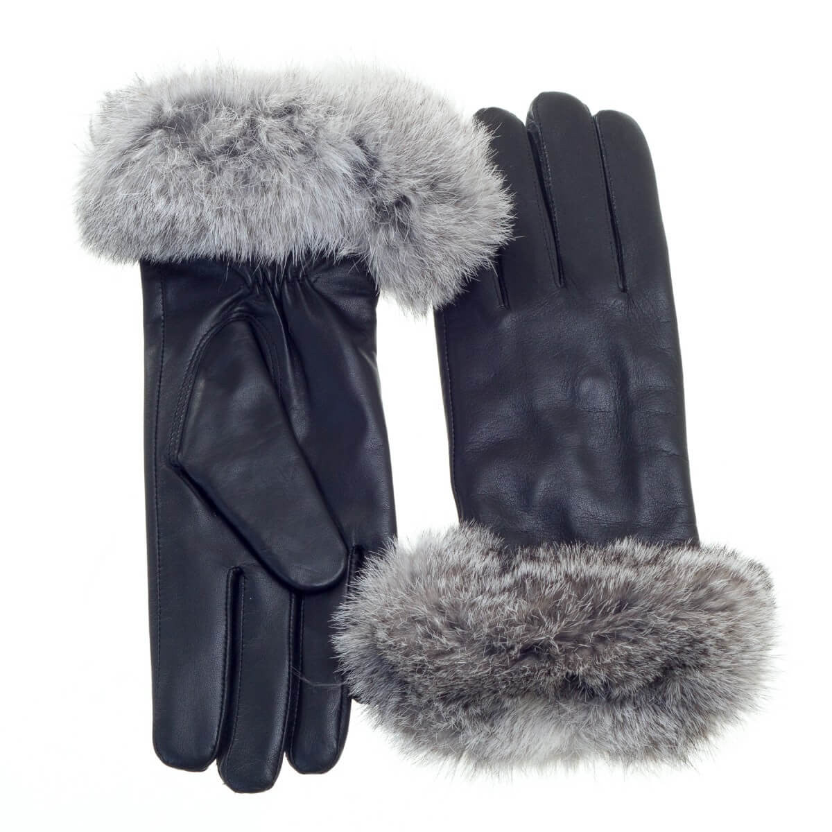 Leather Glove with Rabbit Fur in Chinchilla