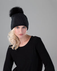 Handmade Star Knit Hat with Fox Pom