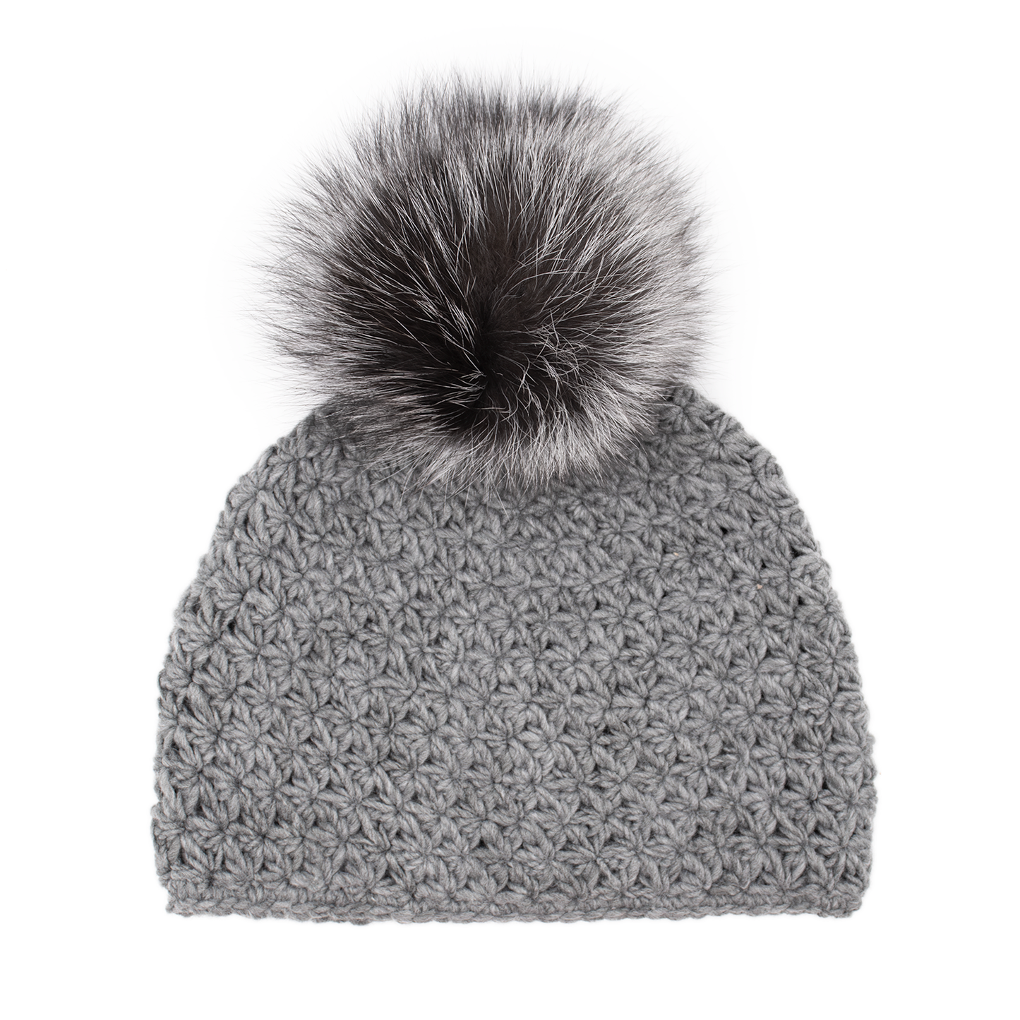 Handmade Star Knit Hat with Fox Pom