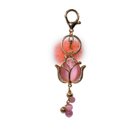 Bling Rose Keychain with Mink Fur Pom