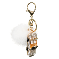 Bling Convertible Car Keychain with Mink Fur Pom