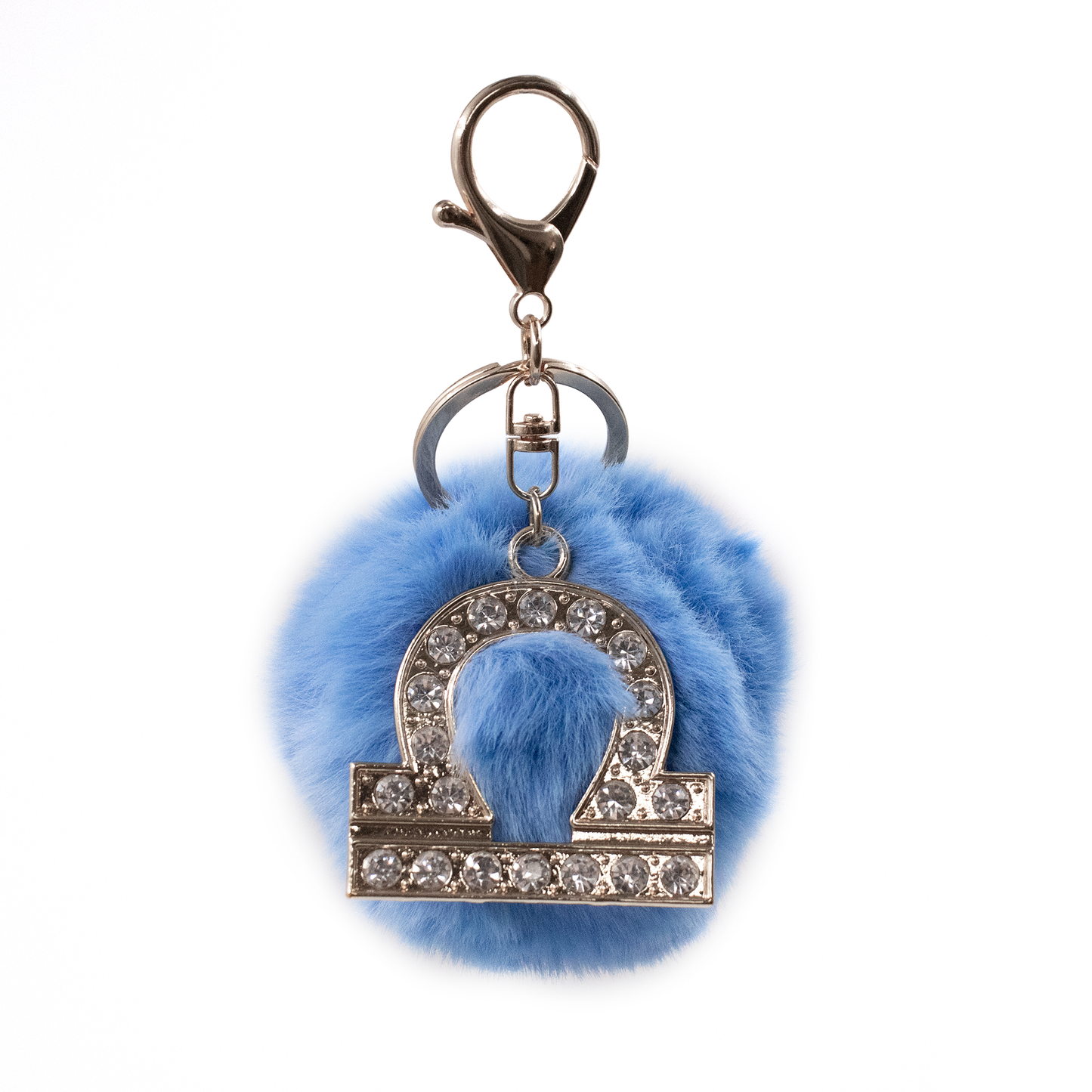 Bling Zodiac Sign Keychain with Faux Pom