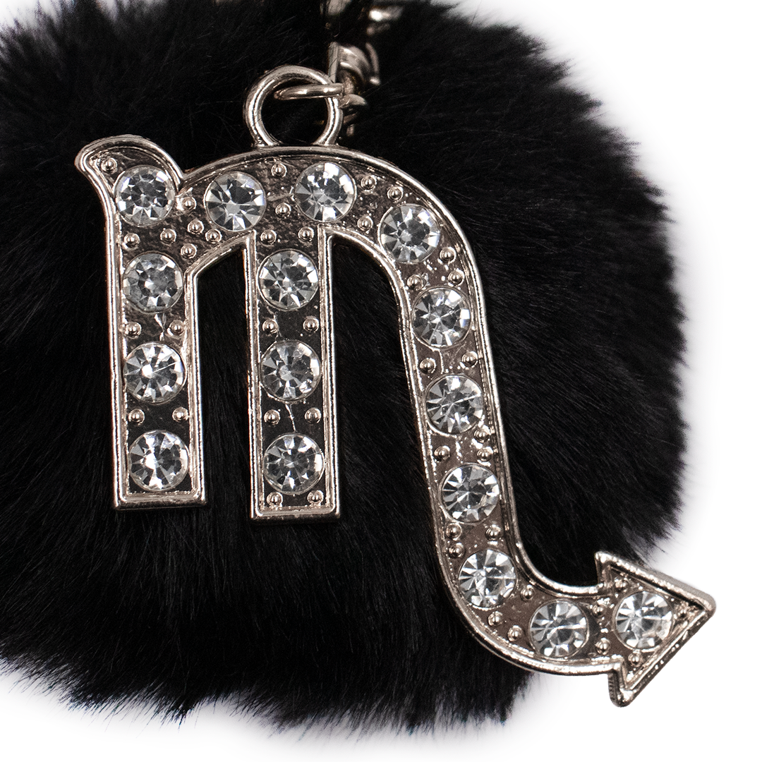 Bling Zodiac Sign Keychain with Faux Pom