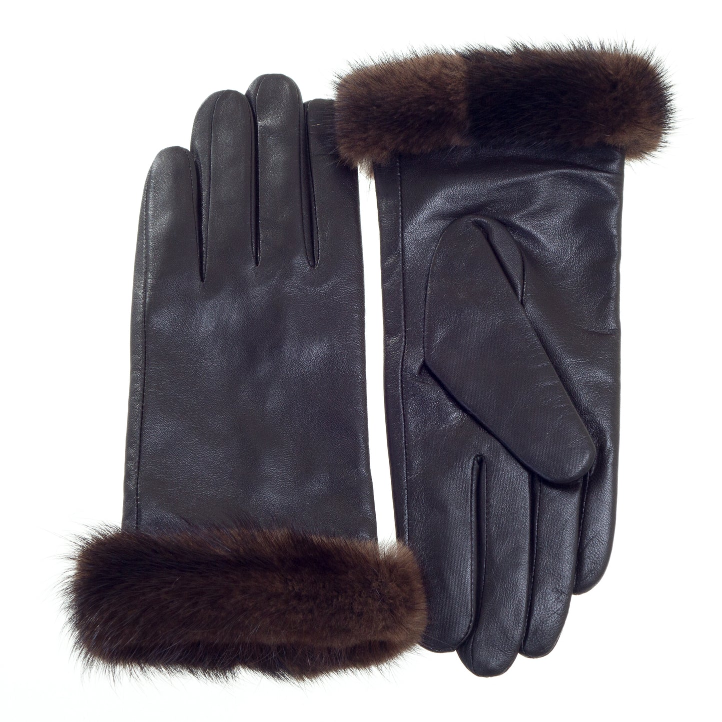 Leather Gloves with Mink Fur Cuff