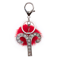 Zodiac Keychain with Mink Fur Pom