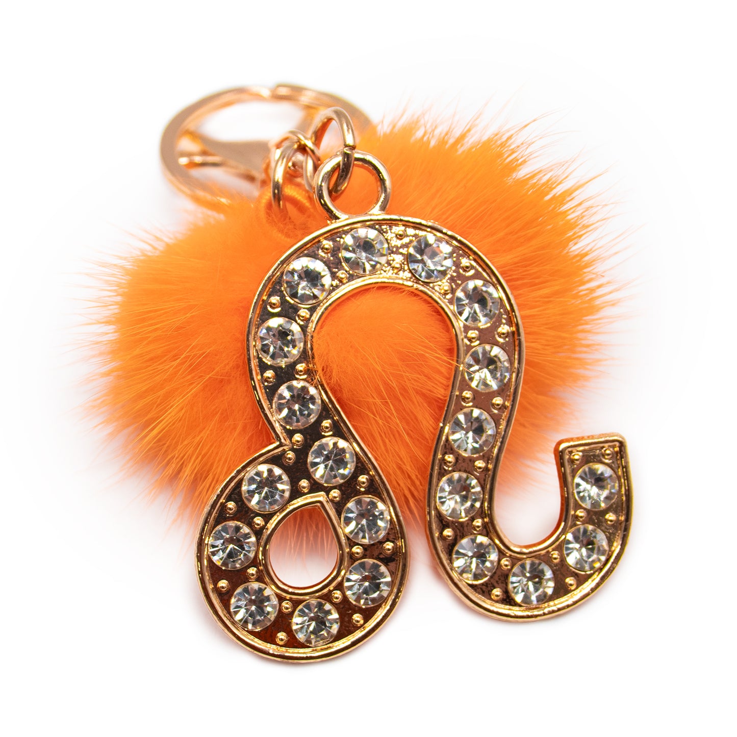 Zodiac Keychain with Mink Fur Pom