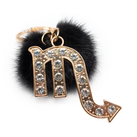 Zodiac Keychain with Mink Fur Pom