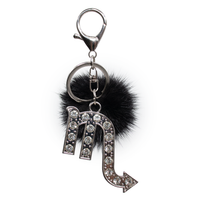 Zodiac Keychain with Mink Fur Pom