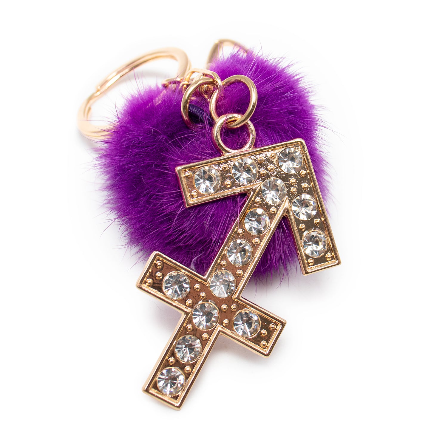 Zodiac Keychain with Mink Fur Pom