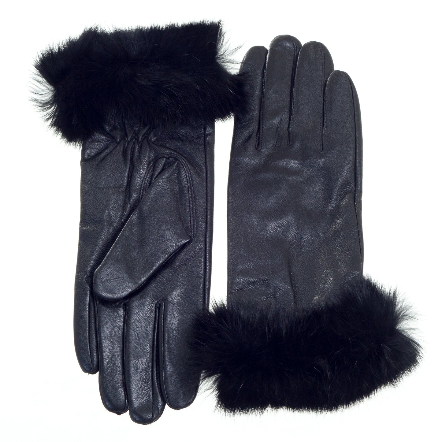 Leather Gloves with Rabbit Fur Cuff