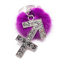 Zodiac Keychain with Mink Fur Pom