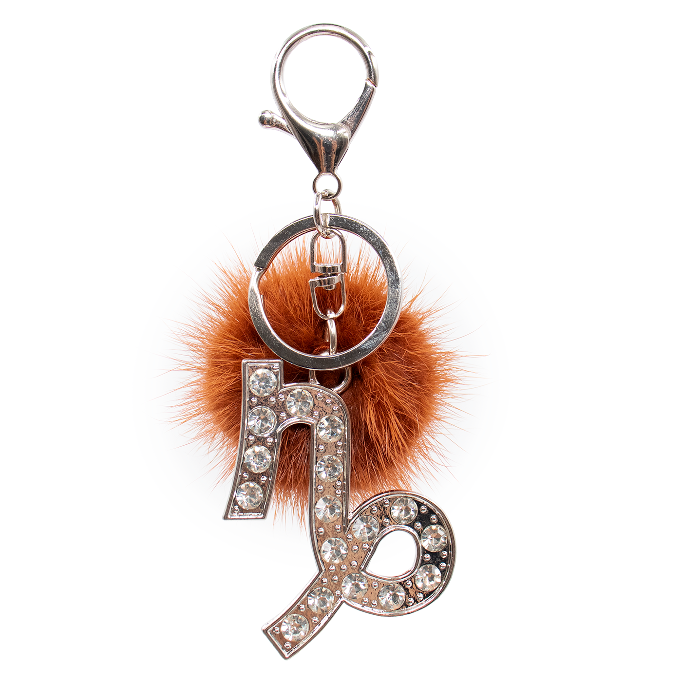 Zodiac Keychain with Mink Fur Pom