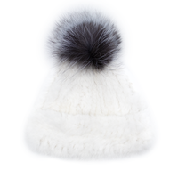 Mink Fur Knit Hat with Fox Pom