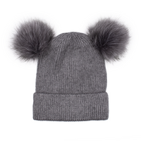 Kids Knit Hat with Faux Fur Poms