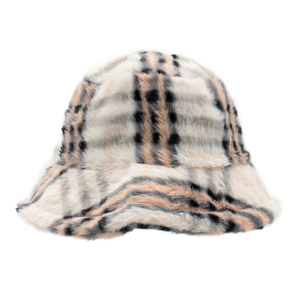 Plaid Faux Fur Bucket Hat