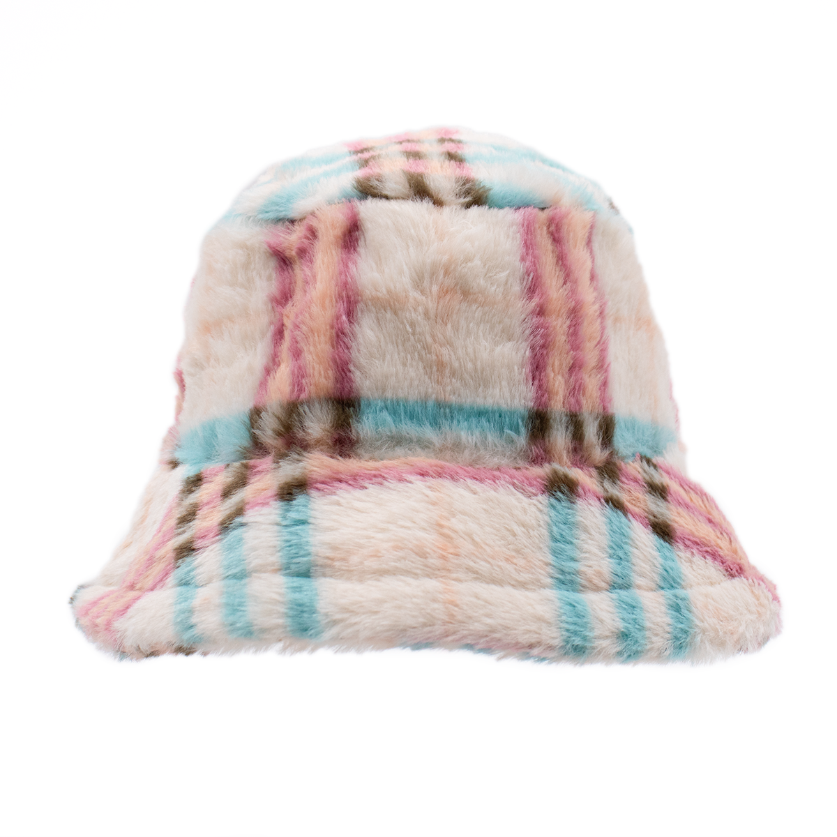 Stand Studio NWT Wera Faux Fur Checkered Bucket Hat Ecru Beige Small Women Winter Plush Bucket Hat Warm Solid Color Faux Fur  main image 3