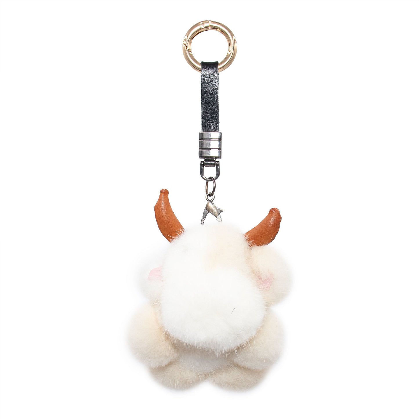 Mink Fur Cow-Shaped Keychain