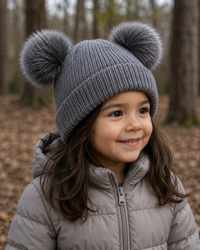 Kids Knit Hat with Faux Fur Poms