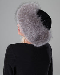 Suede Crown Hat with Fox Fur Cuff