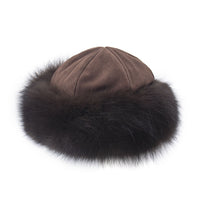 Suede Crown Hat with Fox Fur Cuff