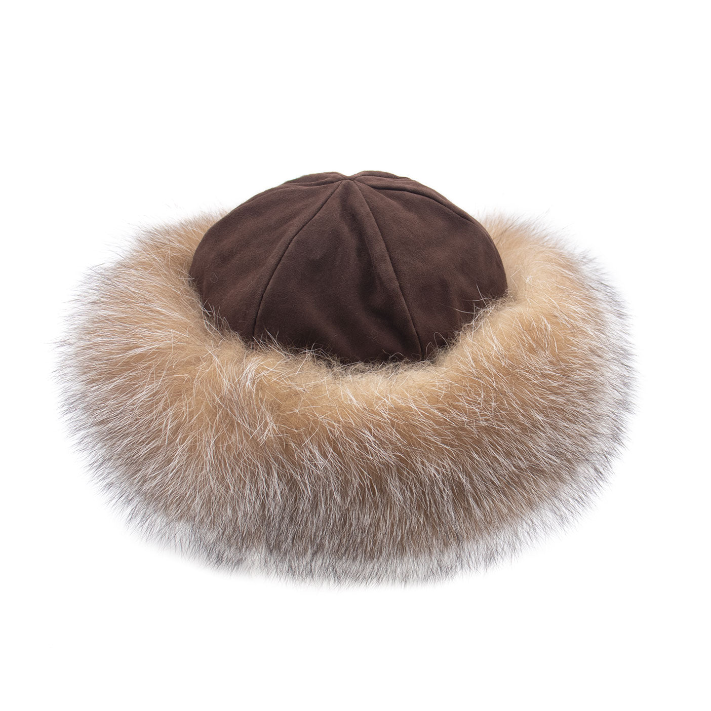 Suede Crown Hat with Fox Fur Cuff