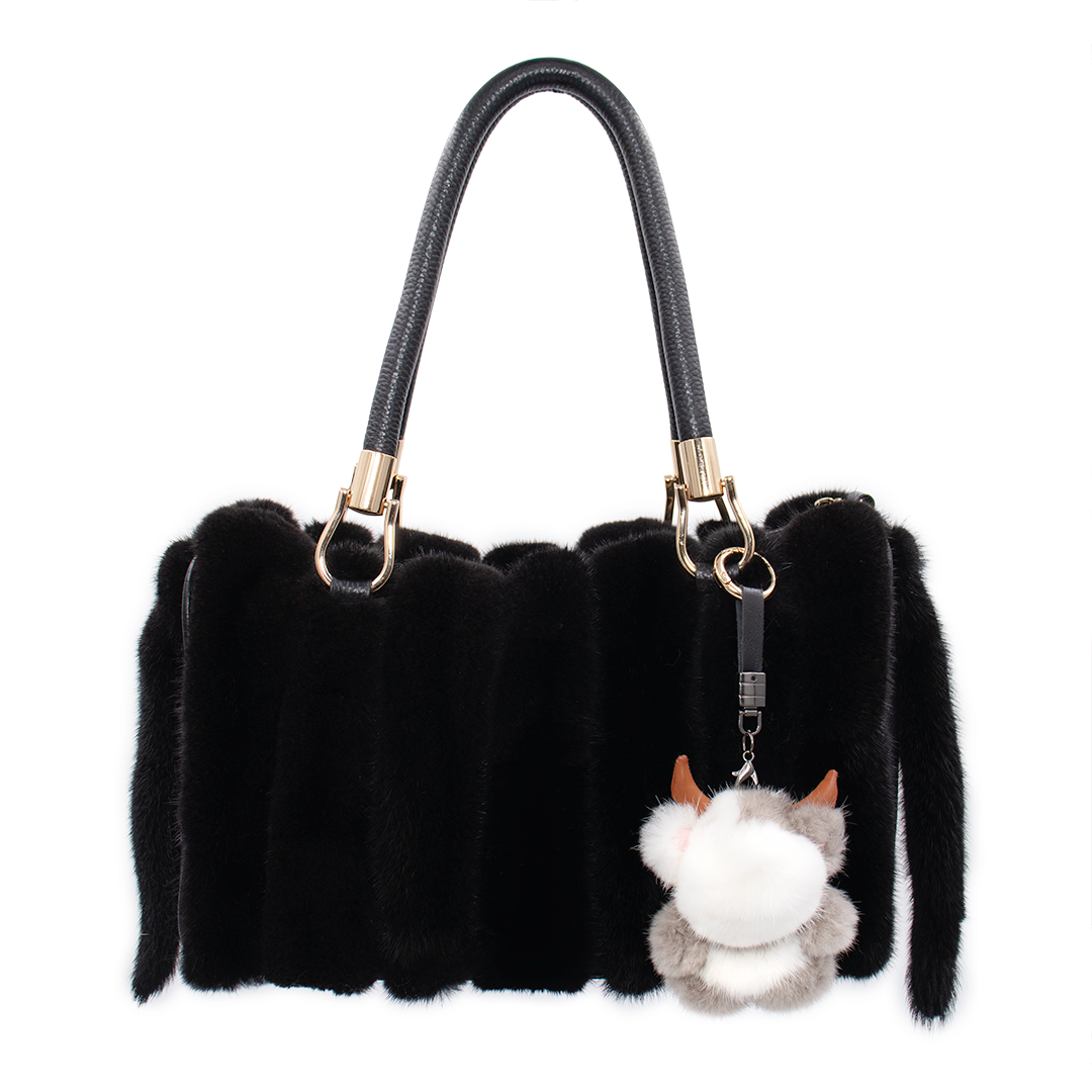 Mink Fur Cow-Shaped Keychain