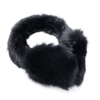 Black long haired rabbit fur earmuffs with a fuzzy band