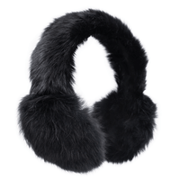 Black long haired rabbit fur earmuffs with a fuzzy band