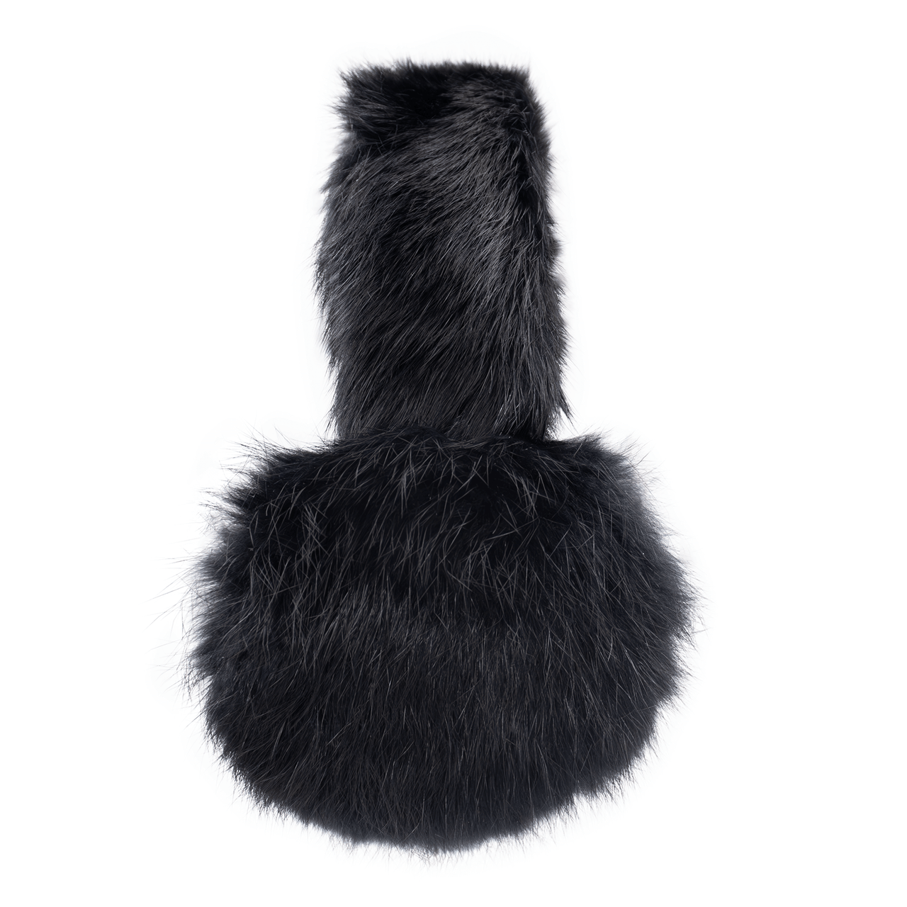 Black long haired rabbit fur earmuffs with a fuzzy band