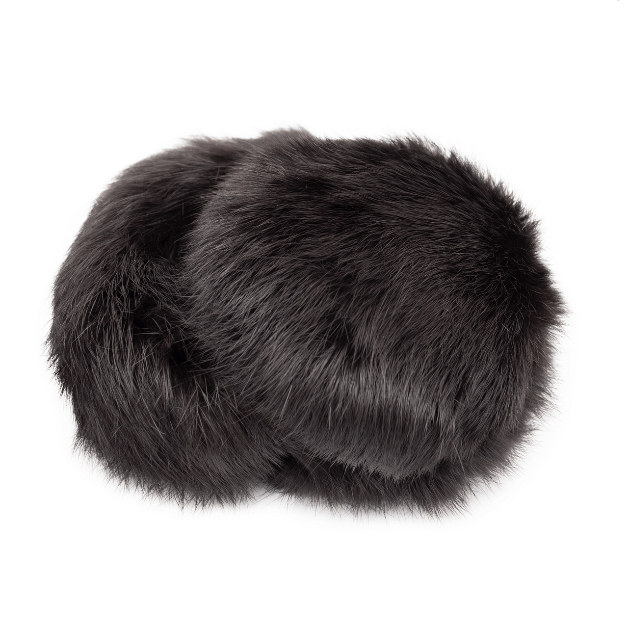 Dark brown long haired rabbit fur earmuffs folded up