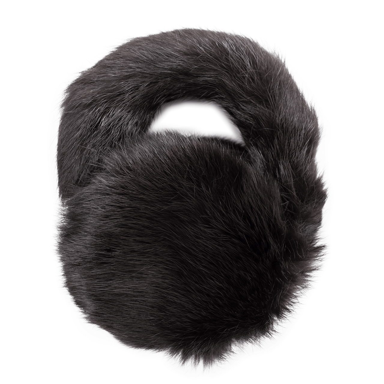 Dark brown long haired rabbit fur earmuffs folded up