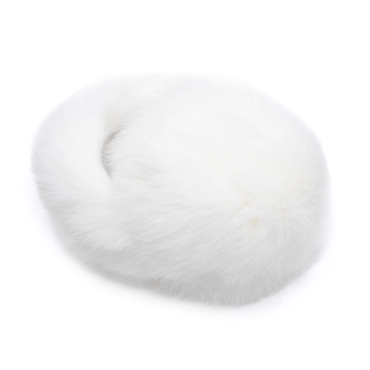 White long haired rabbit fur earmuffs folded up