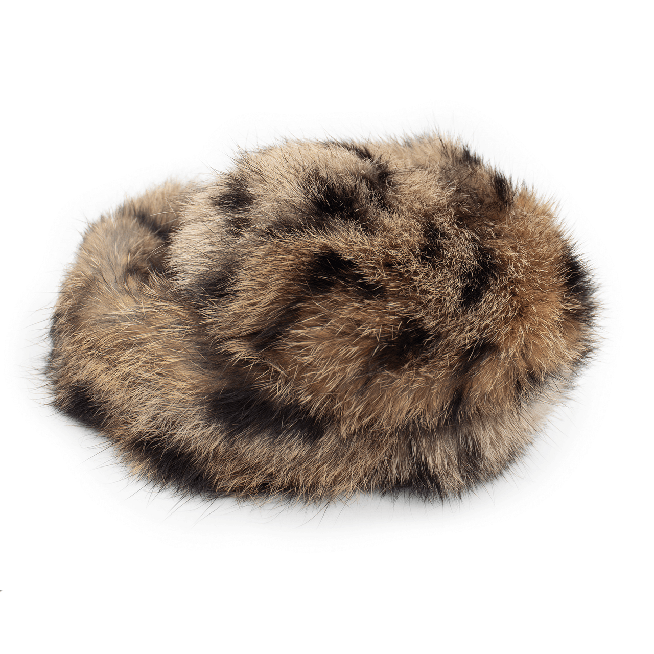 Folded up leopard print long haired rabbit fur earmuffs band