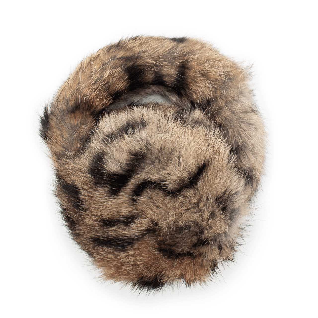 Folded up leopard print long haired rabbit fur earmuffs