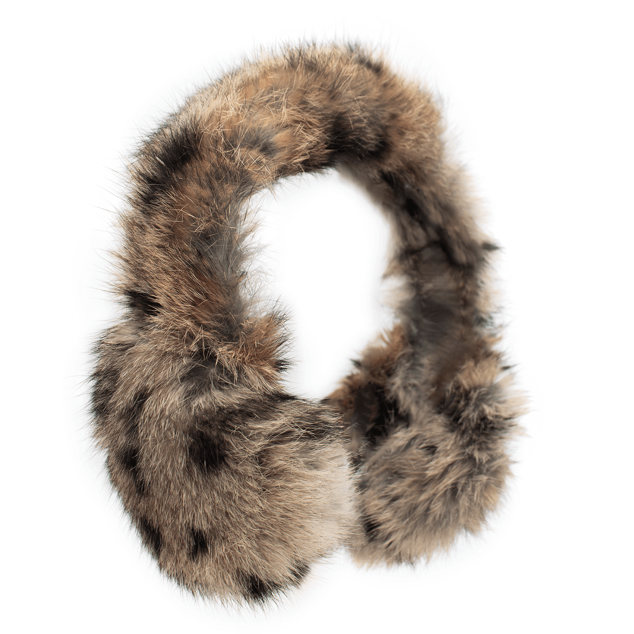Leopard print long haired rabbit fur earmuffs