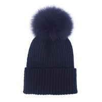 Knit Hat with Fox Fur Detachable Pom