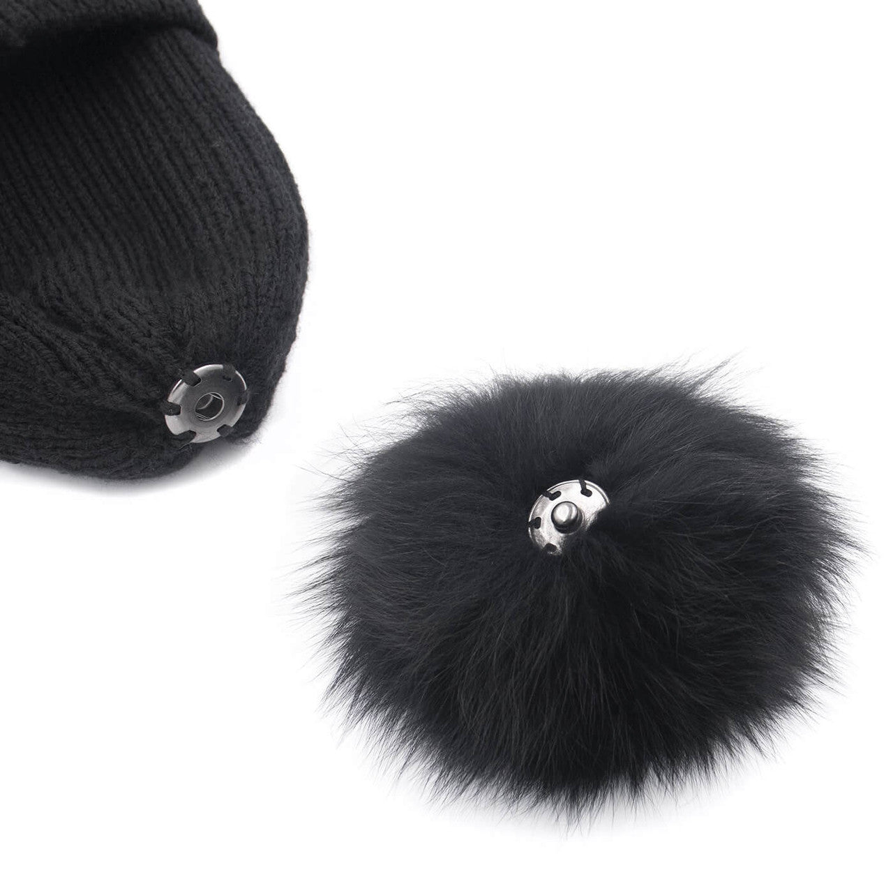 Knit Hat with Fox Fur Detachable Pom