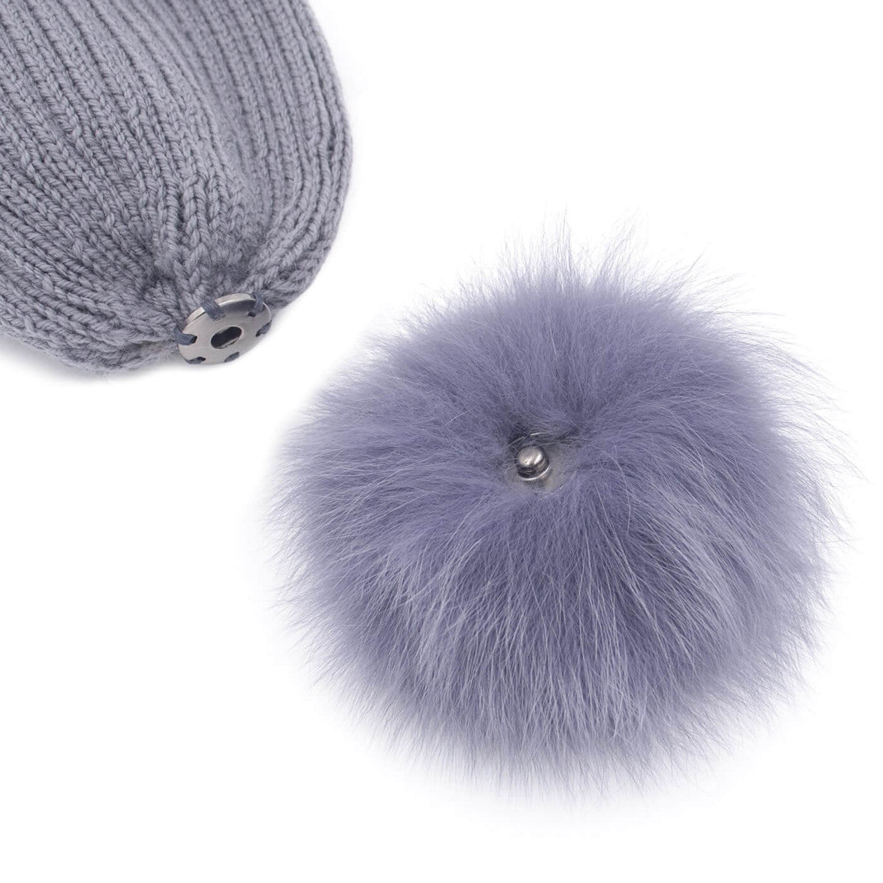 Knit Hat with Fox Fur Detachable Pom